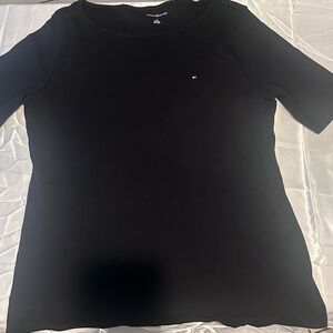 Tommy Hilfiger Black Short Sleeve Crew Tee with Flag Logo